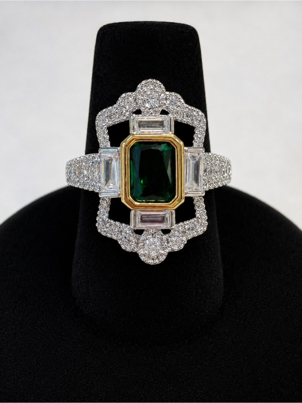 Art Deco Green CZ ring